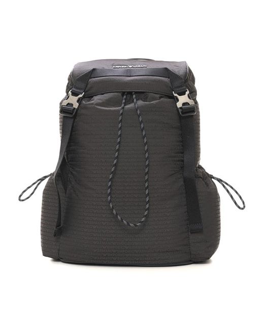 Emporio Armani Rucksack mit logo-print und frontverschluss,logo rucksack mit frontknopfverschluss in Black für Herren