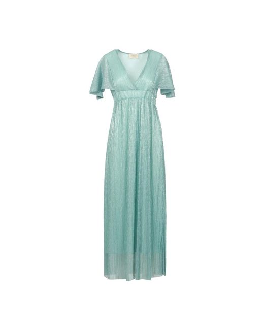 Kaos Kleedjes ,Blauw ,Lurex V-Hals Jurk Met Korte Mouwen in het Green