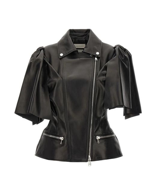 McQueen Jassen ,Zwart ,Leer Bow Knot Biker Vest in het Black
