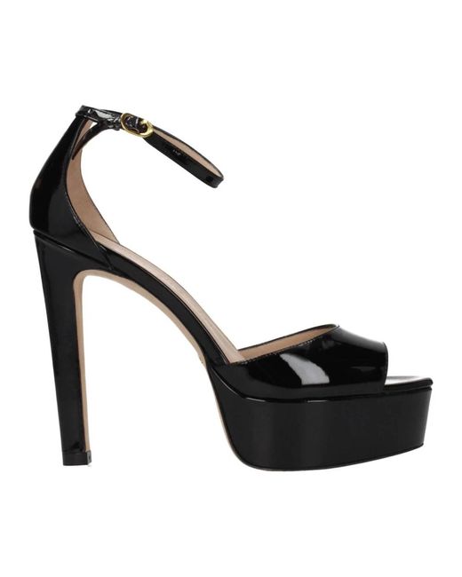 Stuart Weitzman Black Schwarze Leder-Plateausandalen