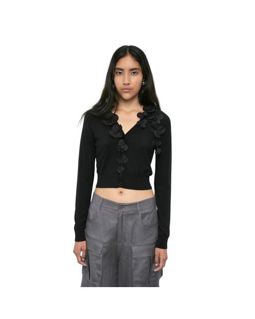 MEIMEIJ Truien & Vesten ,Zwart ,Bloemen Inzet Cardigan in het Black