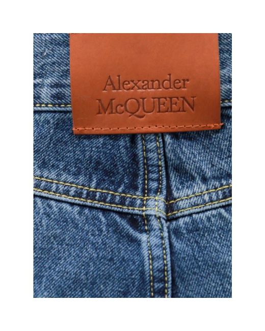 Alexander McQueen Baumwolljeans mit leder-logo-patch in Blue für Herren