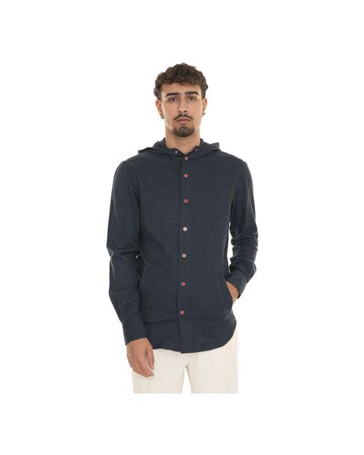 Kiton Jassen ,Blauw ,Katoen Hooded Shirt Met Drukknoopsluiting in het Blue voor heren
