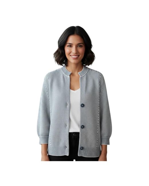 Repeat Cashmere Tweekleurige Katoenen Streep Cardigan in het Gray