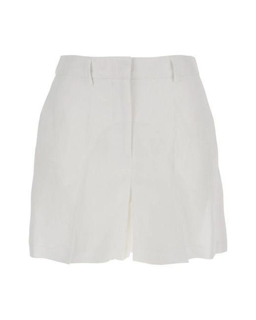 Plain Units White Weiße leinen-shorts mit gürtelschlaufen