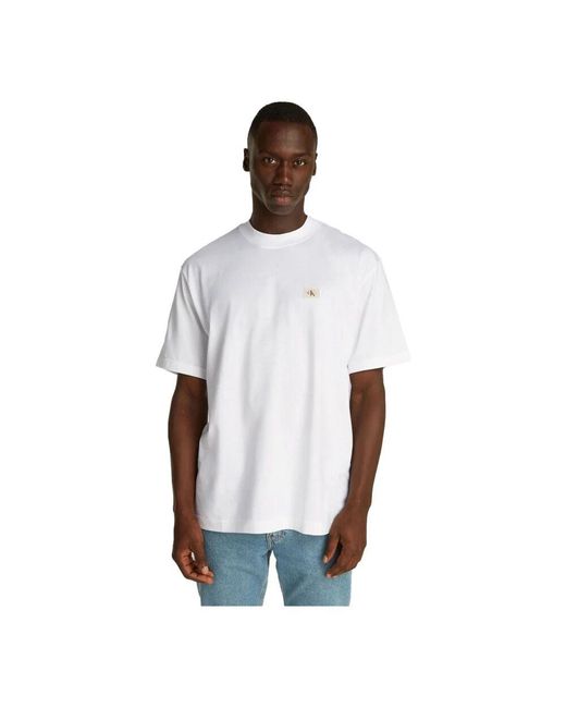 Calvin Klein Weißes Baumwoll-T-Shirt Mit Rundhalsausschnitt in White für Herren