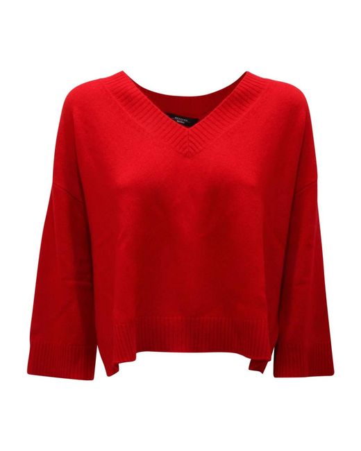 Max Mara Red Weekend Cashmere Sweater Cropped V-Neck