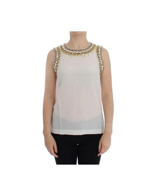Dolce & Gabbana Tops ,Wit ,Zijden Kristallen Tanktop in het Gray