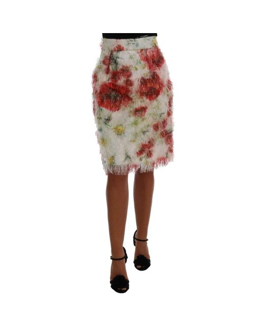 Dolce & Gabbana Brown Floral Patterned Pencil Straight Skirt