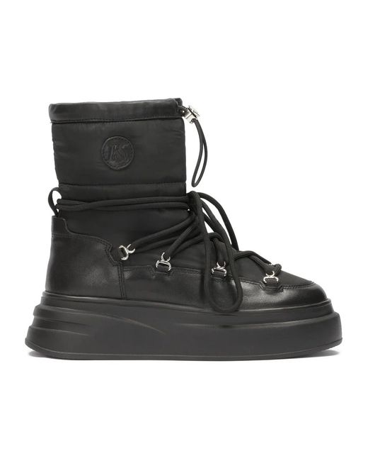 Kazar Black Schwarze Schneestiefel Mit Bindung Auf Einer Dicken Sohle