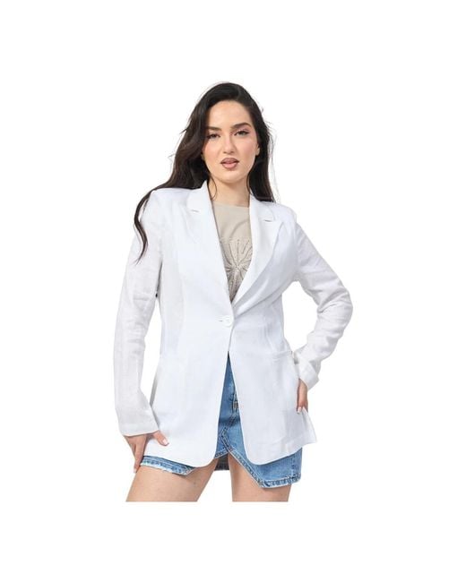 GAUDI Witte Linnen Blazer Met Shawl Kraag in het Blue