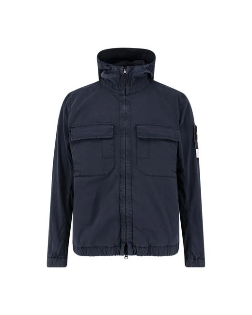 Stone Island Jassen ,Blauw ,Katoen Stretch Jas in het Blue voor heren