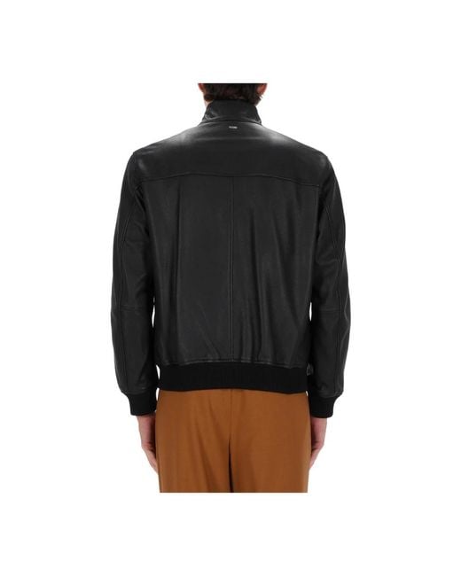 HUGO Black Leather Jackets for men