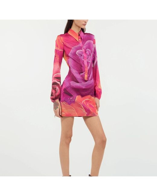 Roberto Cavalli Kleedjes ,Roze ,Garden Rose Print Mini Jurk in het Pink