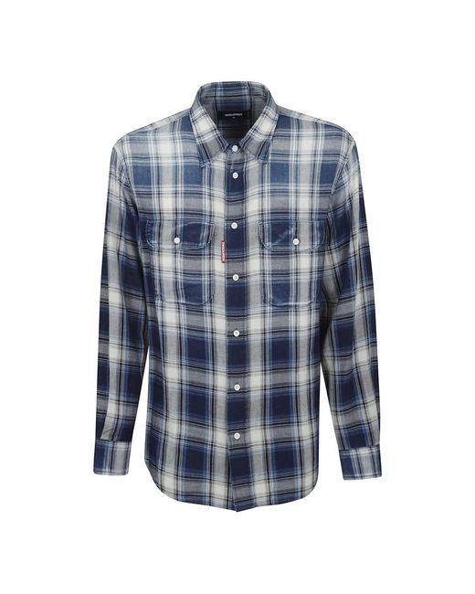 DSquared² Overhemden ,Veelkleurig ,Katoen Blauw Geruite Katoenen Overhemd Aw 25 in het Blue voor heren