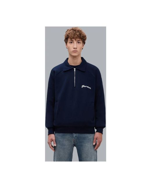 flâneur Hoodies & Sweatvesten ,Blauw ,Katoen Signature Raglan Half Zip in het Blue voor heren