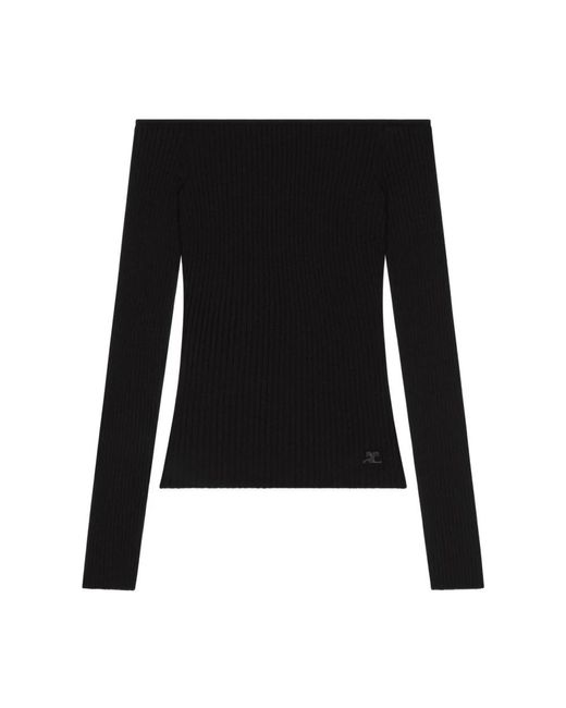 Courreges Black Elegantes Off-Shoulder T-Shirt Nero