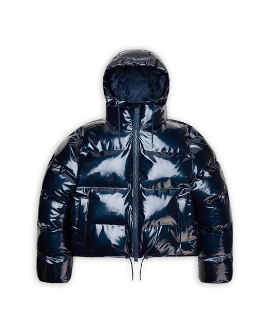 Rains Jassen ,Blauw ,Leer Korte Pufferjas Met Capuchon in het Blue