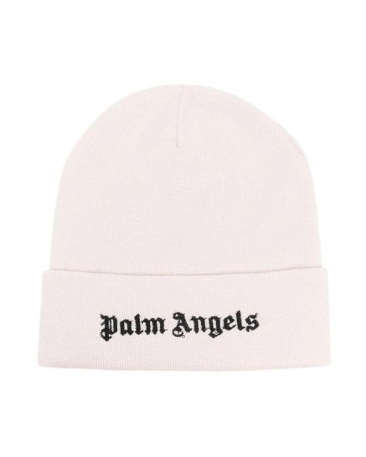 Gorro de lana blanco con logo Palm Angels de color Pink