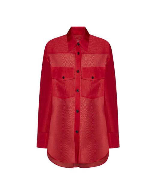 Camisa roja de seda con bolsillos de solapa Khaite de color Red