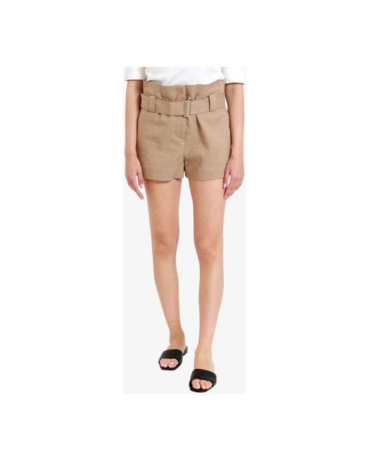 MSGM Korte Broeken ,Geflambeerde Viscose Canvas Hoge Taille Shorts in het Natural