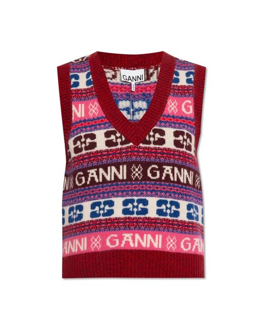 Ganni Red V-Neck Knitwear