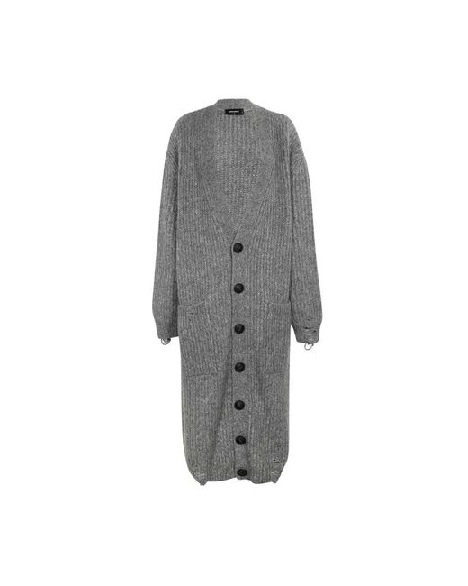 DSquared² Truien & Vesten ,Grijs ,Wol Gebreid Vest Met Distressed Details En Zakken in het Gray