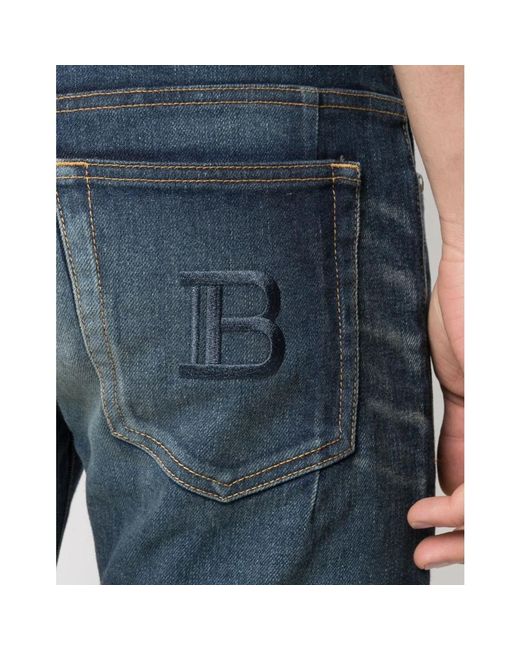 Balmain Slim fit b logo jeans in Blue für Herren