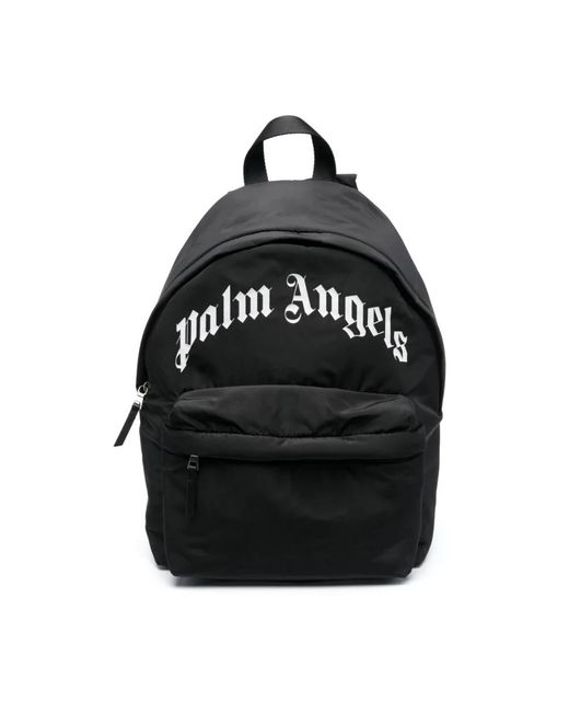 Palm Angels Schwarz weiß gebogener logo-rucksack in Black für Herren