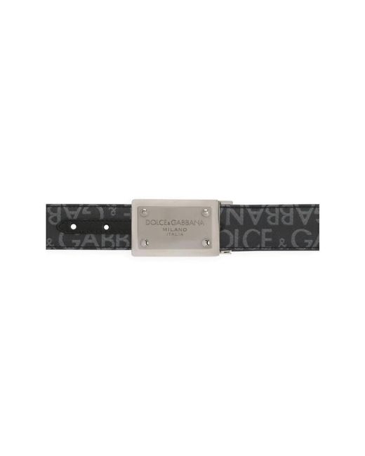 Dolce & Gabbana Gray Coated Jacquard Belt With Logo Tag for men