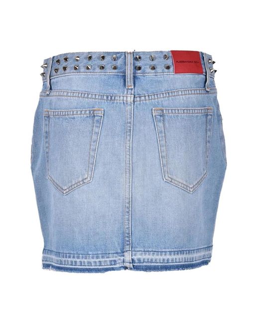 Alessandra Rich Blue Baumwoll high-waisted gonna rock