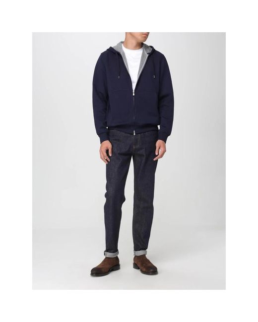 Brunello Cucinelli Gezellige Hoodie Met Rits Aan De Voorkant En Zak in het Blue voor heren