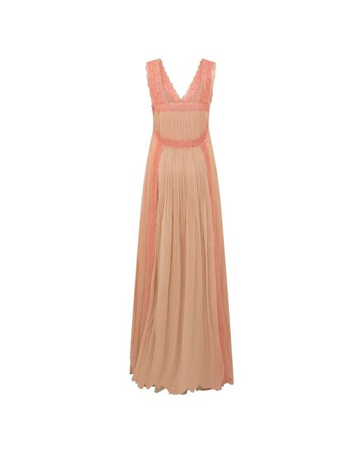 Alberta Ferretti Lange Jurk Met V-Hals in het Brown