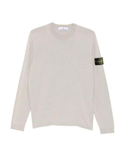 Stone Island White Round-Neck Knitwear for men