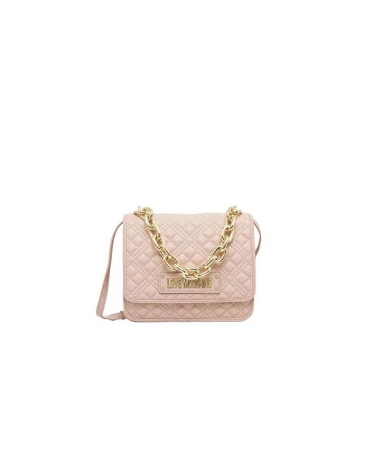 Love Moschino Pink Gesteppte handtasche mit verstellbarem riemen