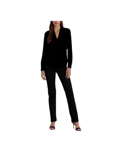 Ralph Lauren Overhemden ,Zwart ,Zwarte Kruisende Velvet Blouse in het Black