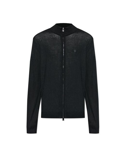 Emporio Armani Truien & Vesten ,Zwart ,Wol Effen Gebreid Vest Van Zuivere Scheerwol Met Volledige Ritssluiting in het Black voor heren