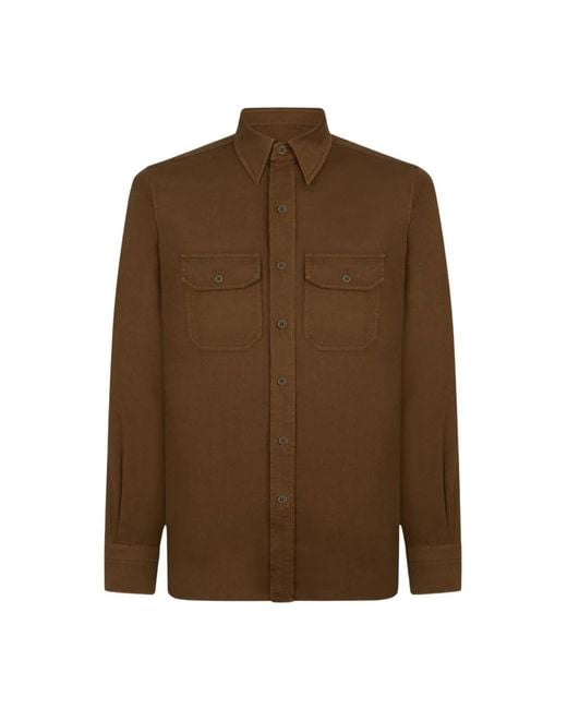 Tom Ford Overhemden ,Bruin ,Katoen Military Fit Shirt in het Brown voor heren
