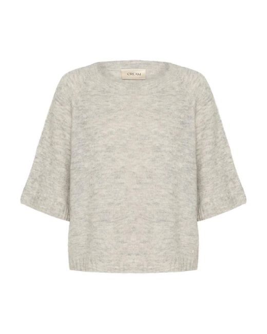 Round-Neck Knitwear Cream de color Gray