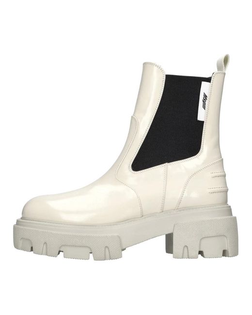 MSGM Schoenen ,Wit ,Leer Leren En Stoffen Enkelboots in het Natural