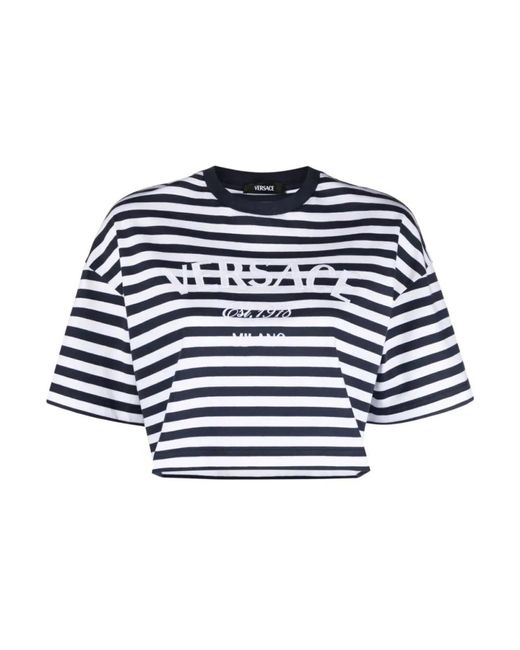 Versace Blue Maritime streifen logo cropped t-shirt