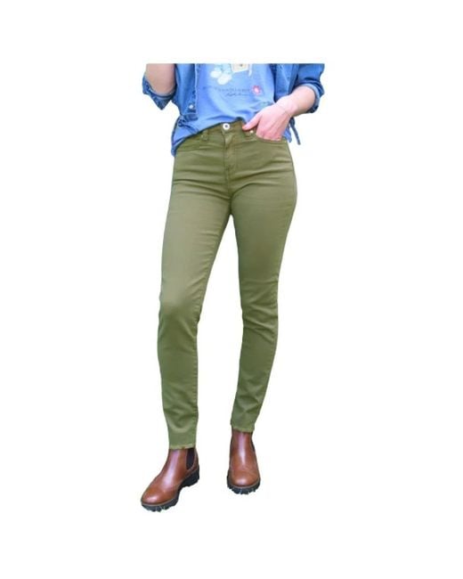 Denim Studio Green Slim-Fit Trousers