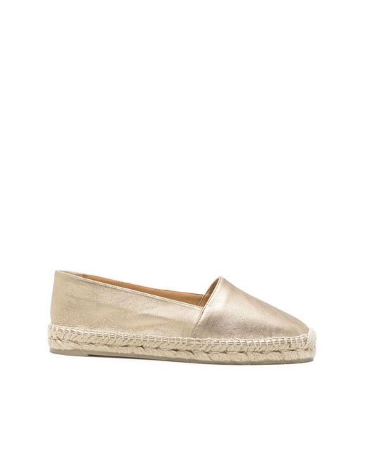 Castaner Natural Goldene flache schuhe mit geflochtener sohle