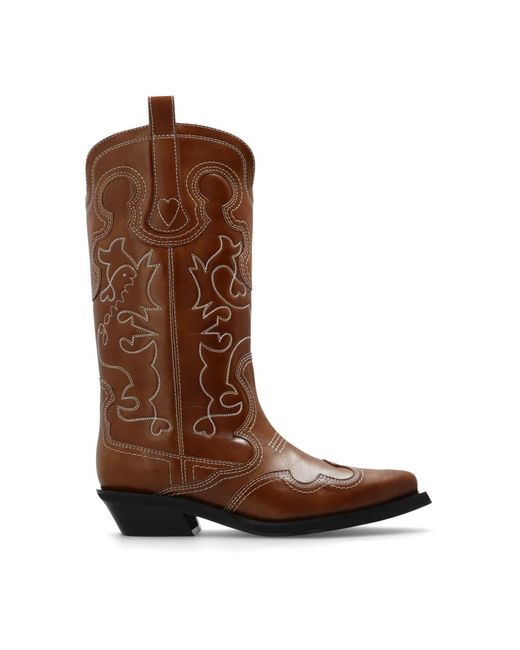 Ganni Brown Cowboy Boots