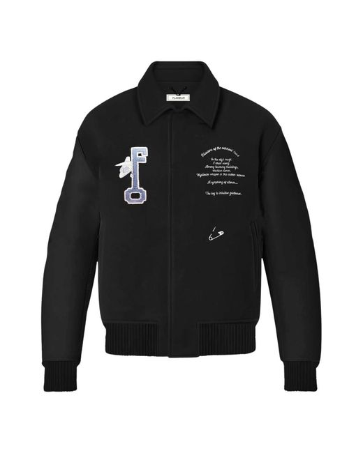 flâneur Jassen ,Zwart ,Wol Zwarte Varsity Jack Met Geborduurde Patches in het Black voor heren