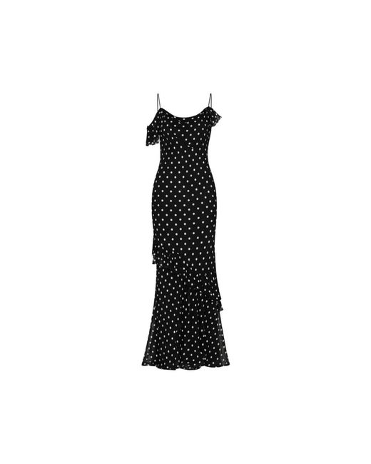 Self-Portrait Georgette Maxi-Jurk Met Polkadots En Ruffles in het Black