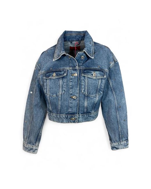 HUGO Cropped Denim Trucker Jacket in het Blue