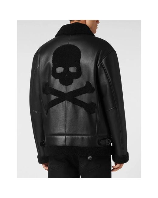 Philipp Plein Shearling Jacket Skull&Bones in het Black voor heren