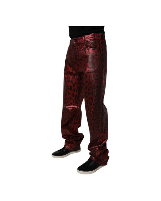Dolce & Gabbana Rote Leopard Straight Denim Jeans in Red für Herren