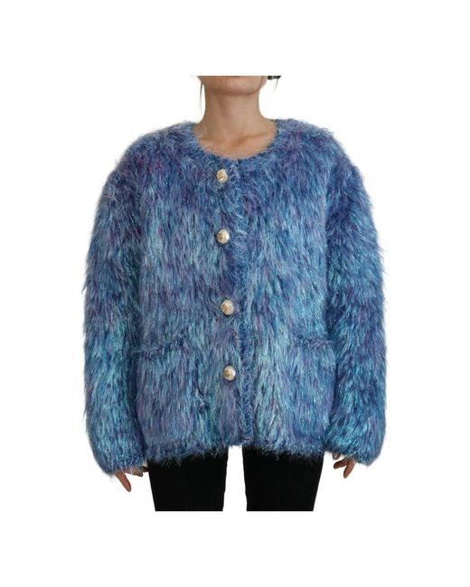 Dolce & Gabbana Vrouwen Multikleur Polyester Franje Jas in het Blue
